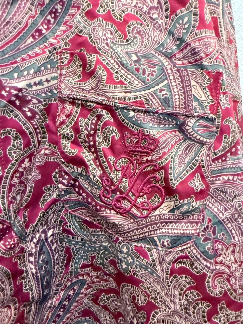 Lauren Ralph Lauren Paisley Pajama Set XL Old Money Dark Academia Luxe Lounge - Picture 7 of 14